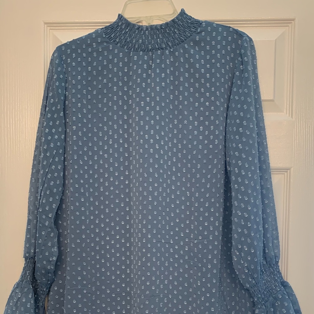 Mock neck dusty blue dress